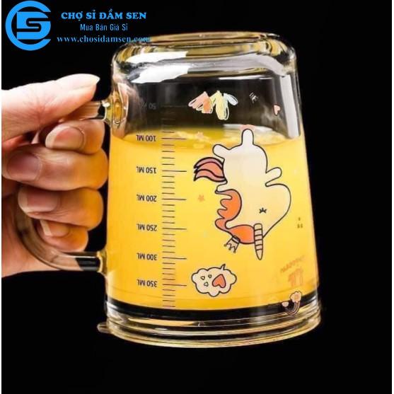 Ly cốc có nắp chịu nhiệt thủy tinh có chia vạch , cốc ly pha sữa cho bé
