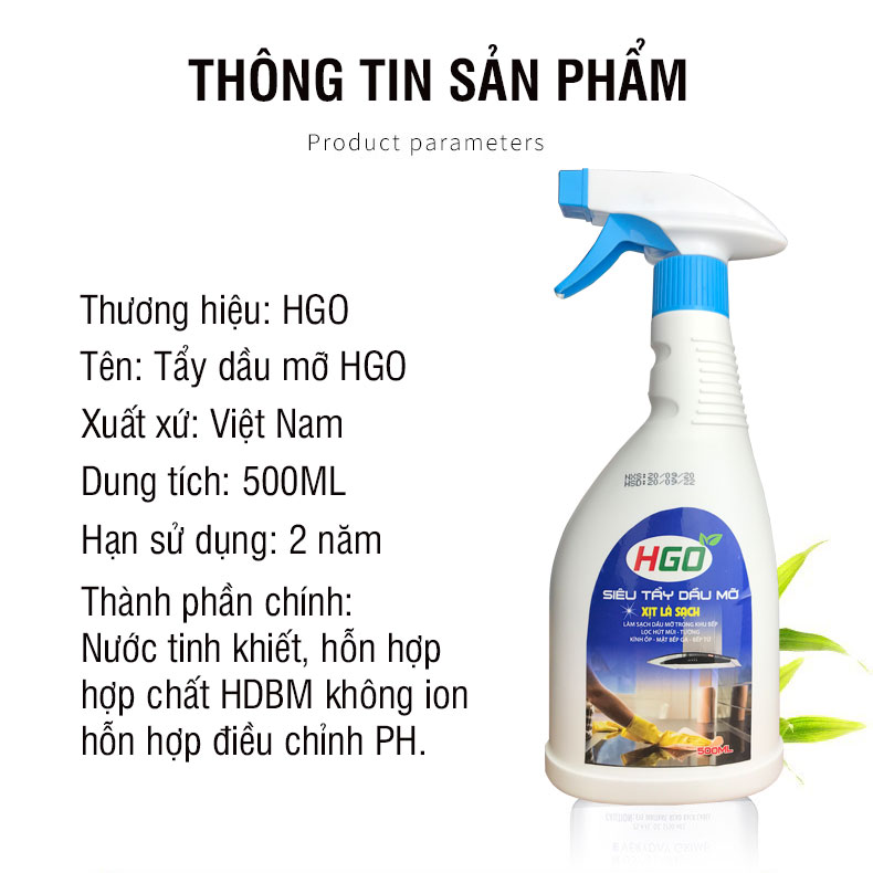 [COMBO 2] Tẩy dầu mỡ nhà bếp HGO an toàn, tiện lợi, hiệu quả 500ml