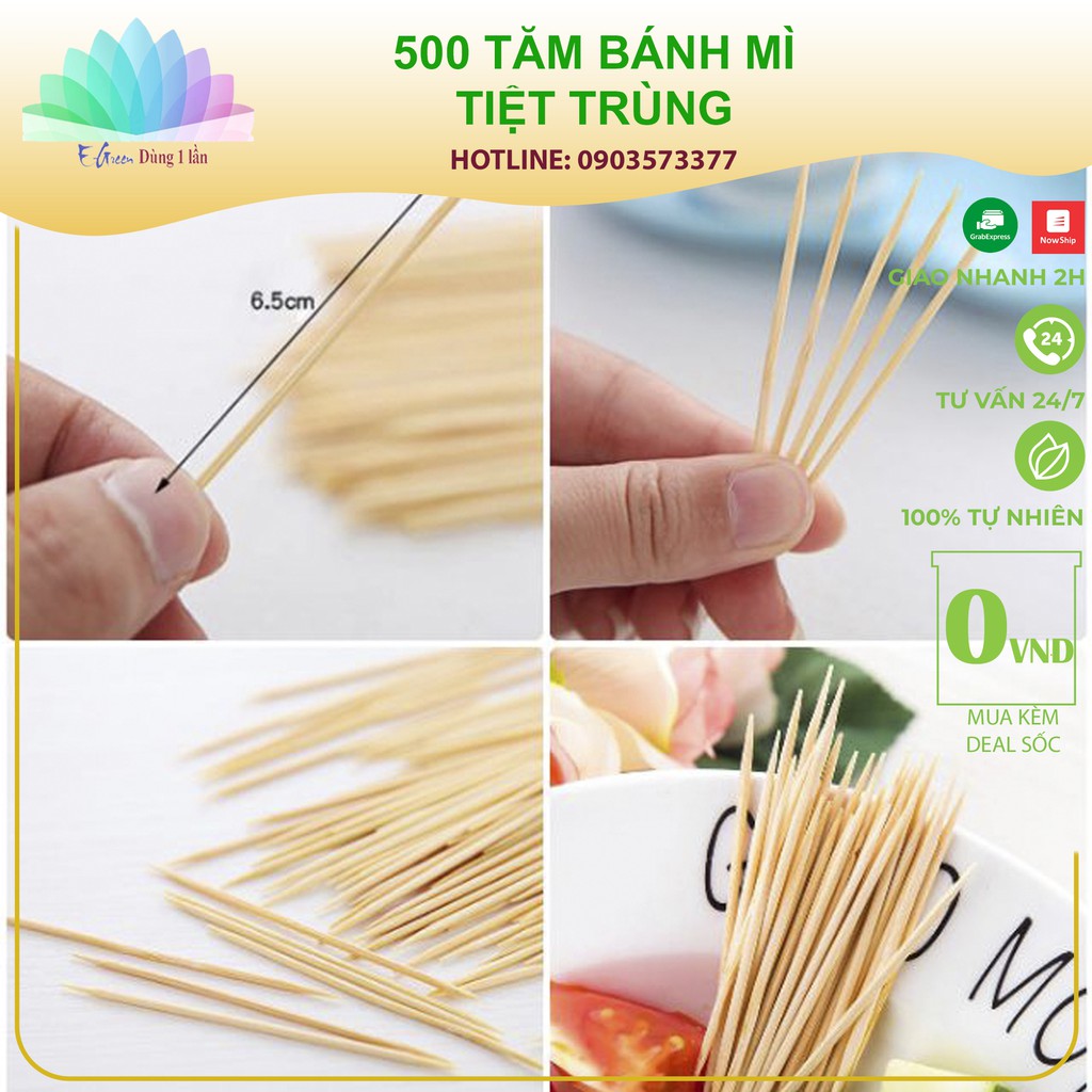 Bịch 600 Tăm xỉa răng, tăm tre tiệt trùng Bánh mì có bao giấy - Egreen dùng 1 lần