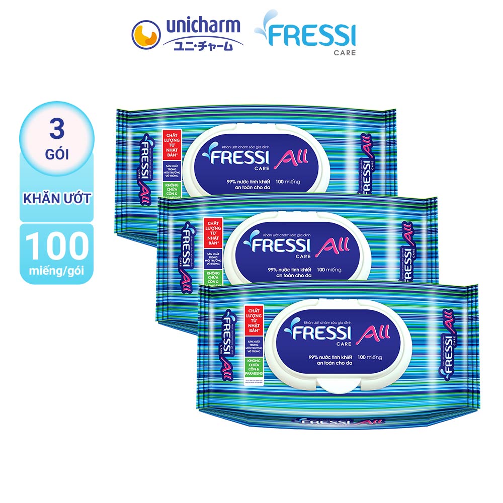 Combo 3 Khăn Ướt Fressi Care For All 100 Miếng/Gói