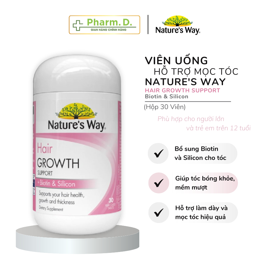 Viên Uống NATURE'S WAY Hair Growth Support Hỗ Trợ Mọc Tóc, Hồi Phục Hư Tổn Và Giúp Tóc Bóng Mượt