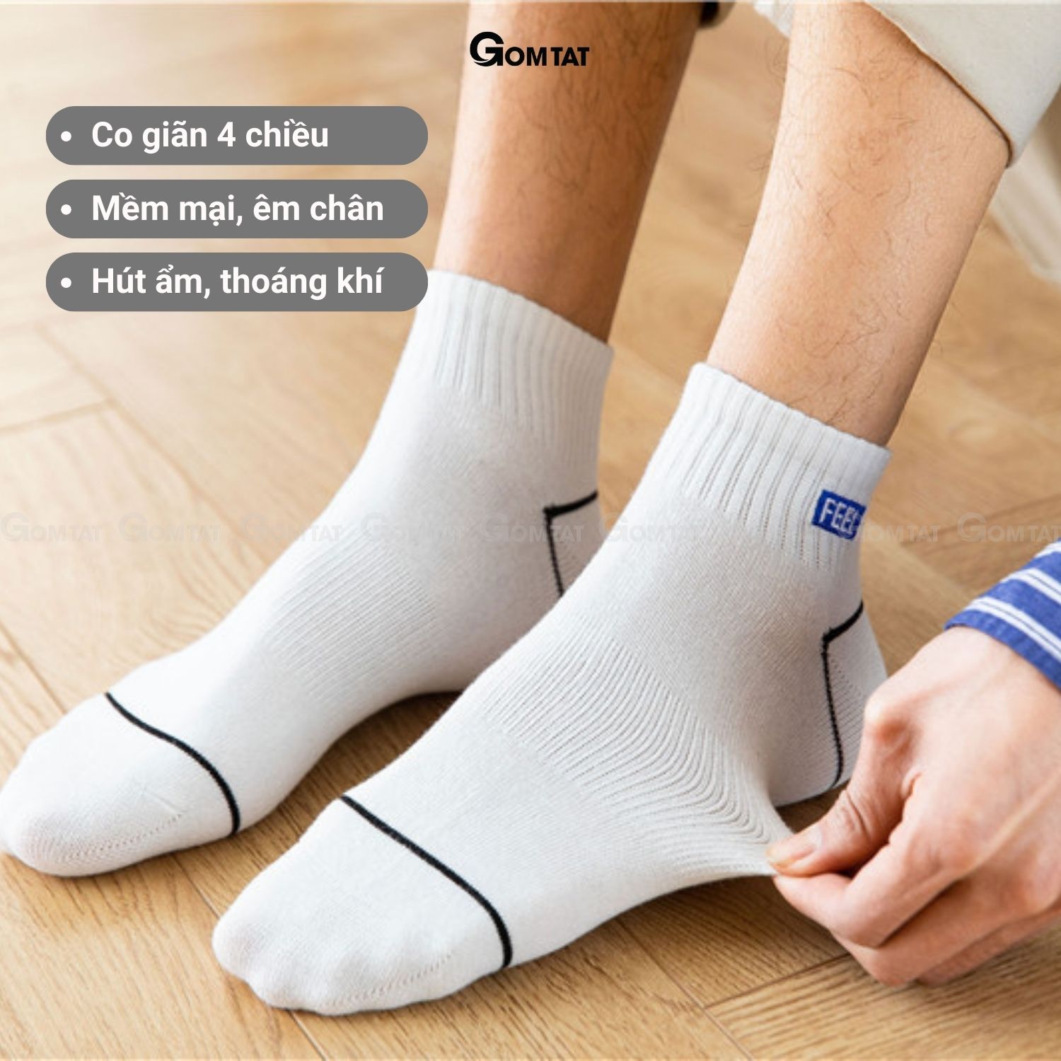 Set 6 đôi tất vớ nam cổ ngắn GOMTAT cao cấp mẫu Feel, chất liệu cotton mềm mại thoáng mát cực êm chân - NACN-FEEL-CB6