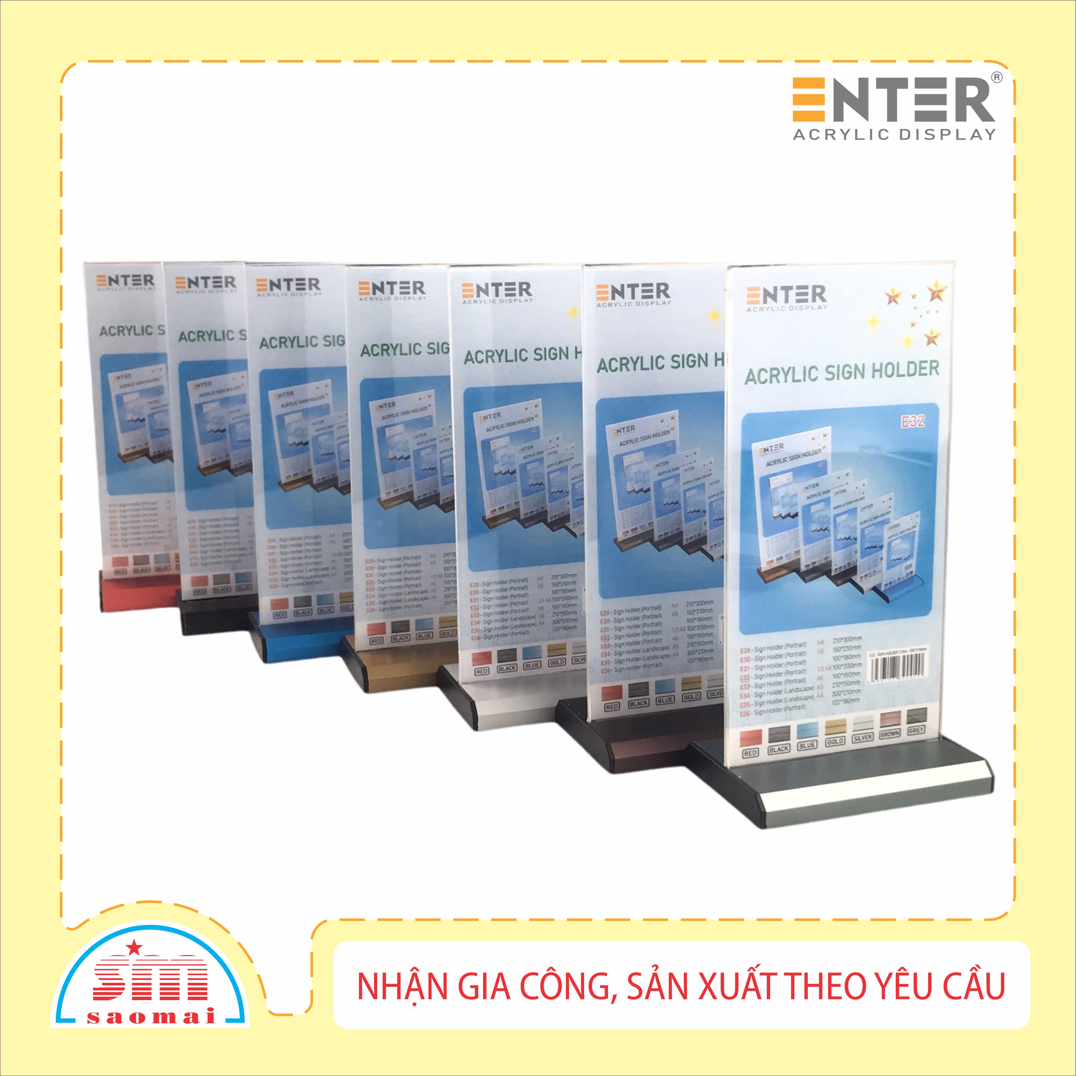 Kệ 2 mặt mica Enter E32 LR 10x21cm đế nhôm 1/3 A4