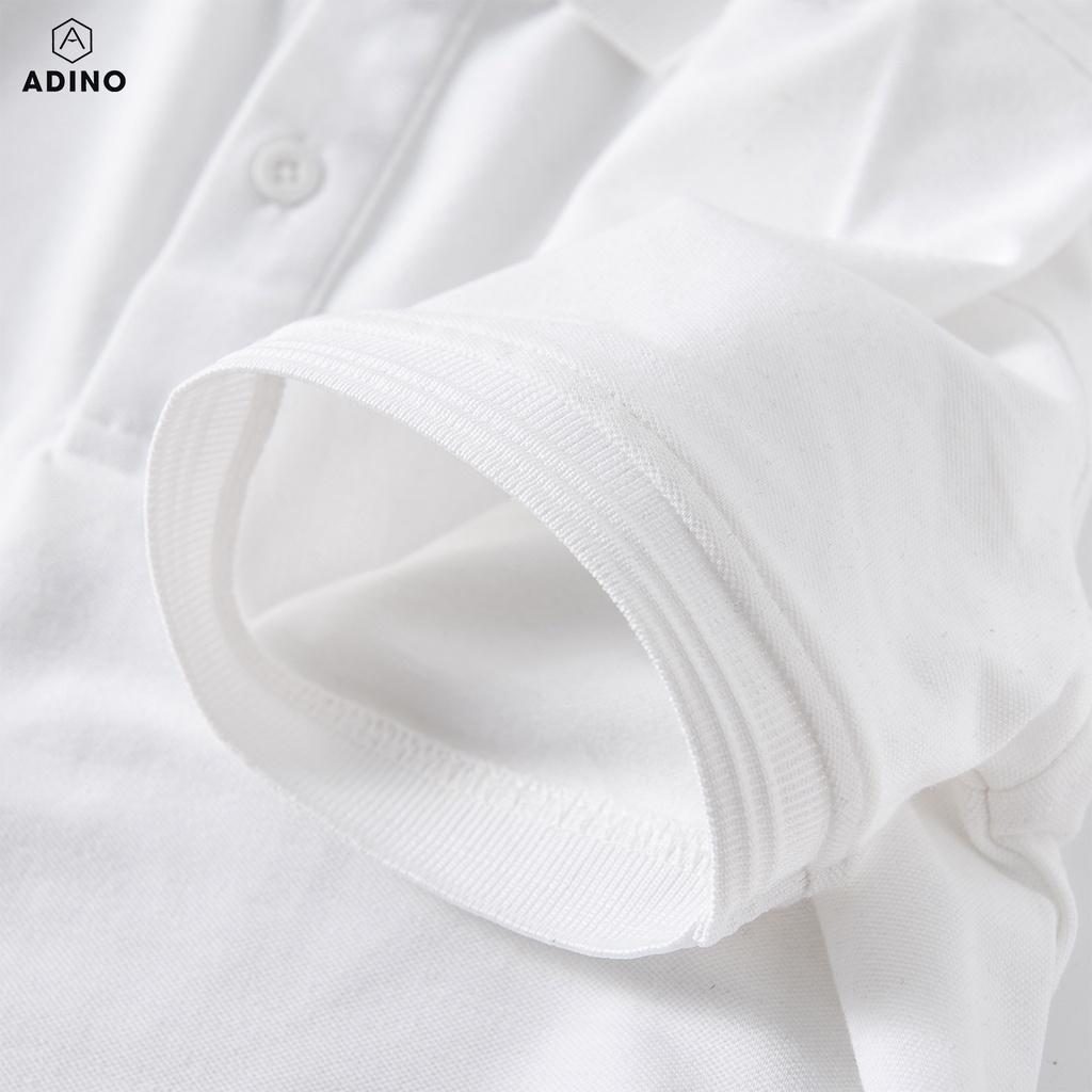 Áo polo nam ADINO màu trắng phối viền chìm vải cotton co giãn dáng công sở slimfit hơi ôm trẻ trung AP81