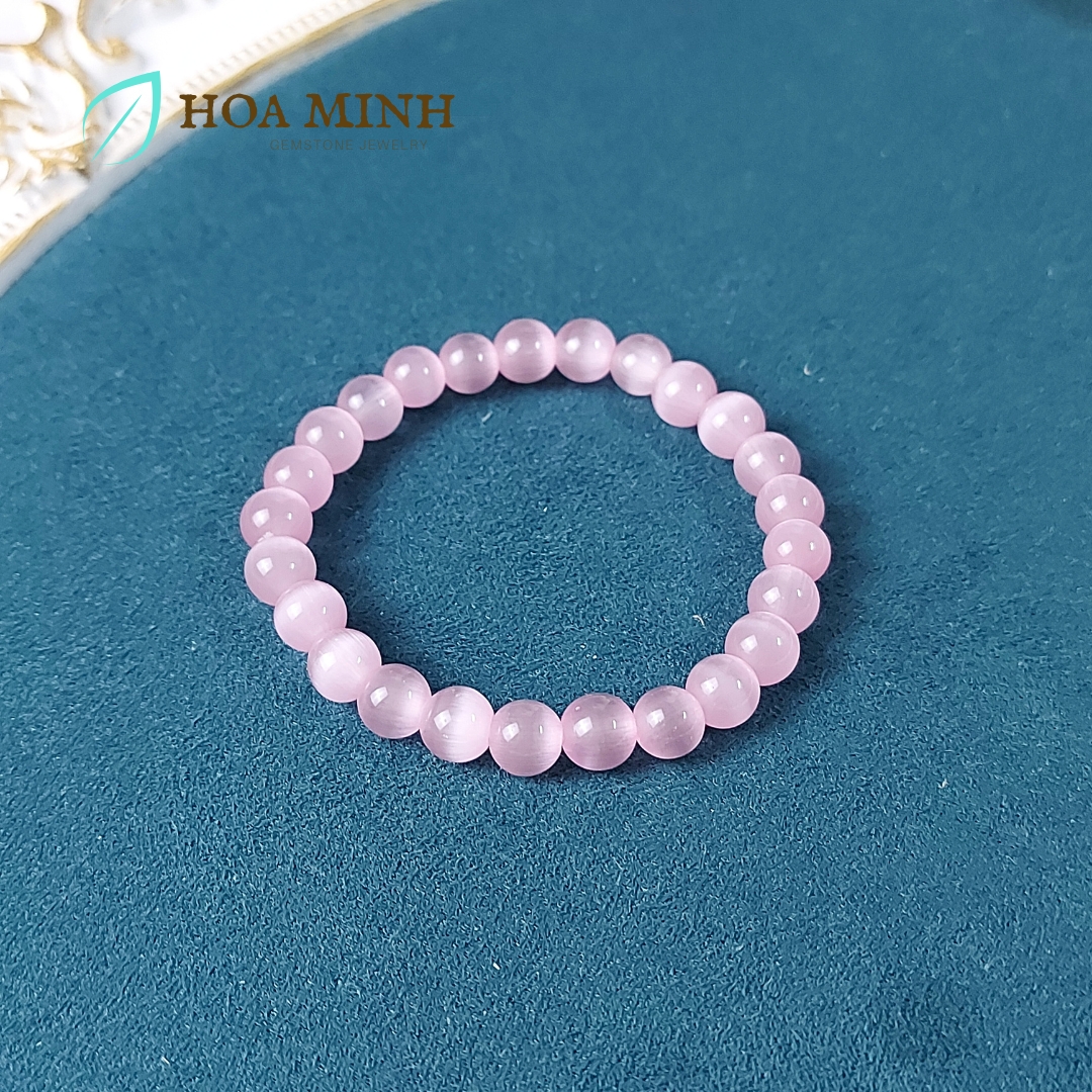 Vòng tay đá Mắt Mèo trơn size hạt 7.8 li đa sắc màu phong cách xinh xắn dễ thương
