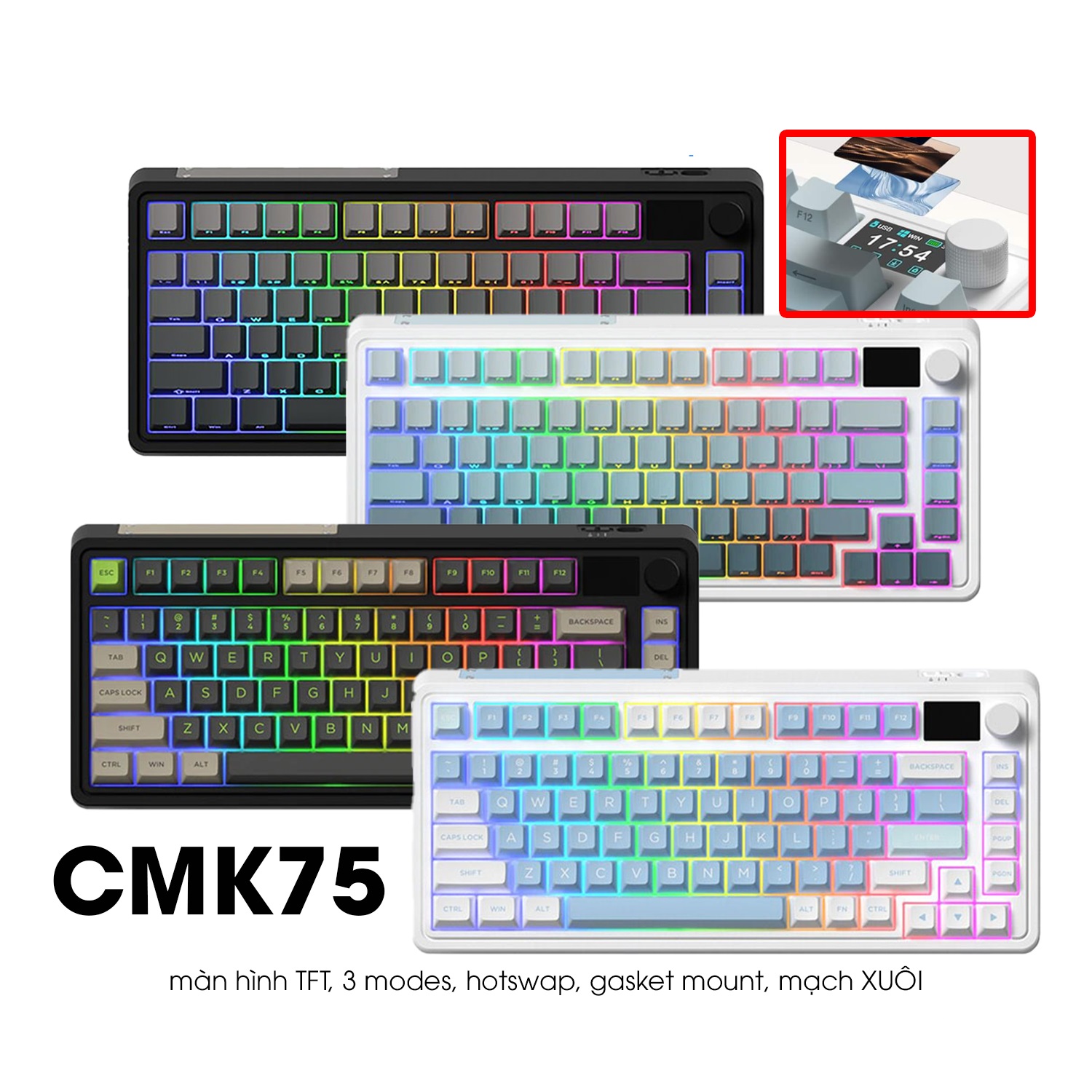 Bàn phím cơ FL-Esports CMK75SAM Lake Placid Blue/Desert Grey