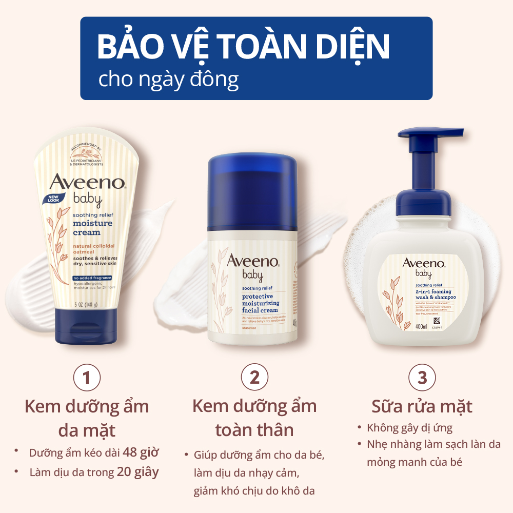 Kem dưỡng ẩm mặt làm dịu da nhạy cảm, khô ngứa Aveeno Baby Soothing Relief 48g