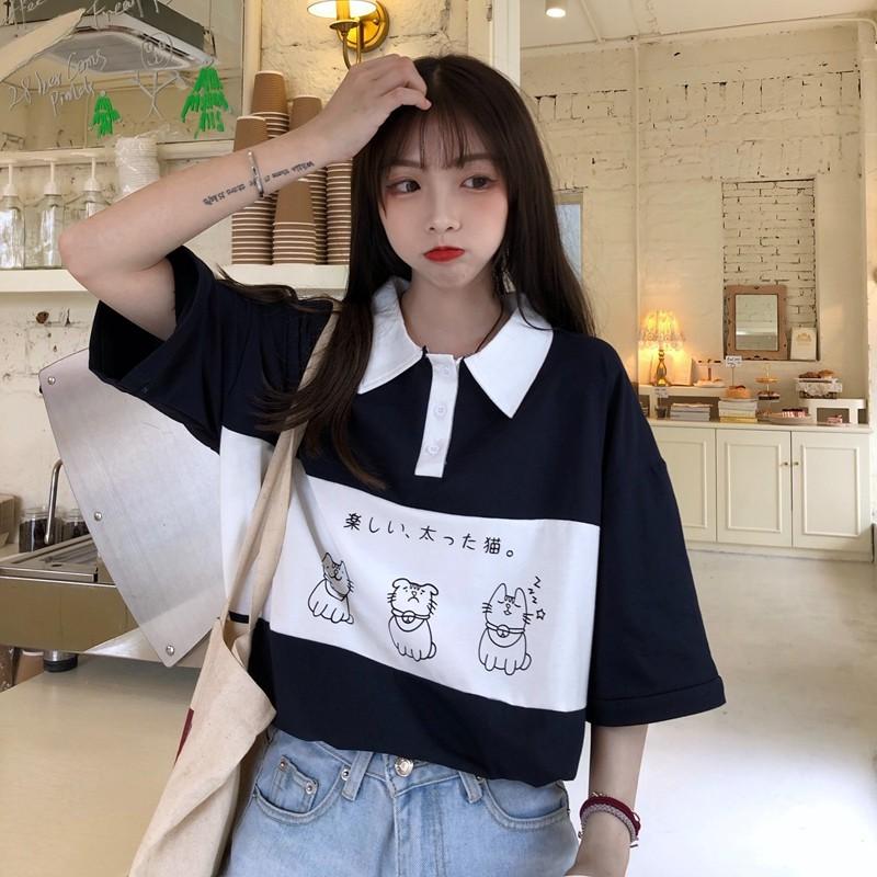 Áo thun có cổ tay lỡ form rộng in hình cá tinh