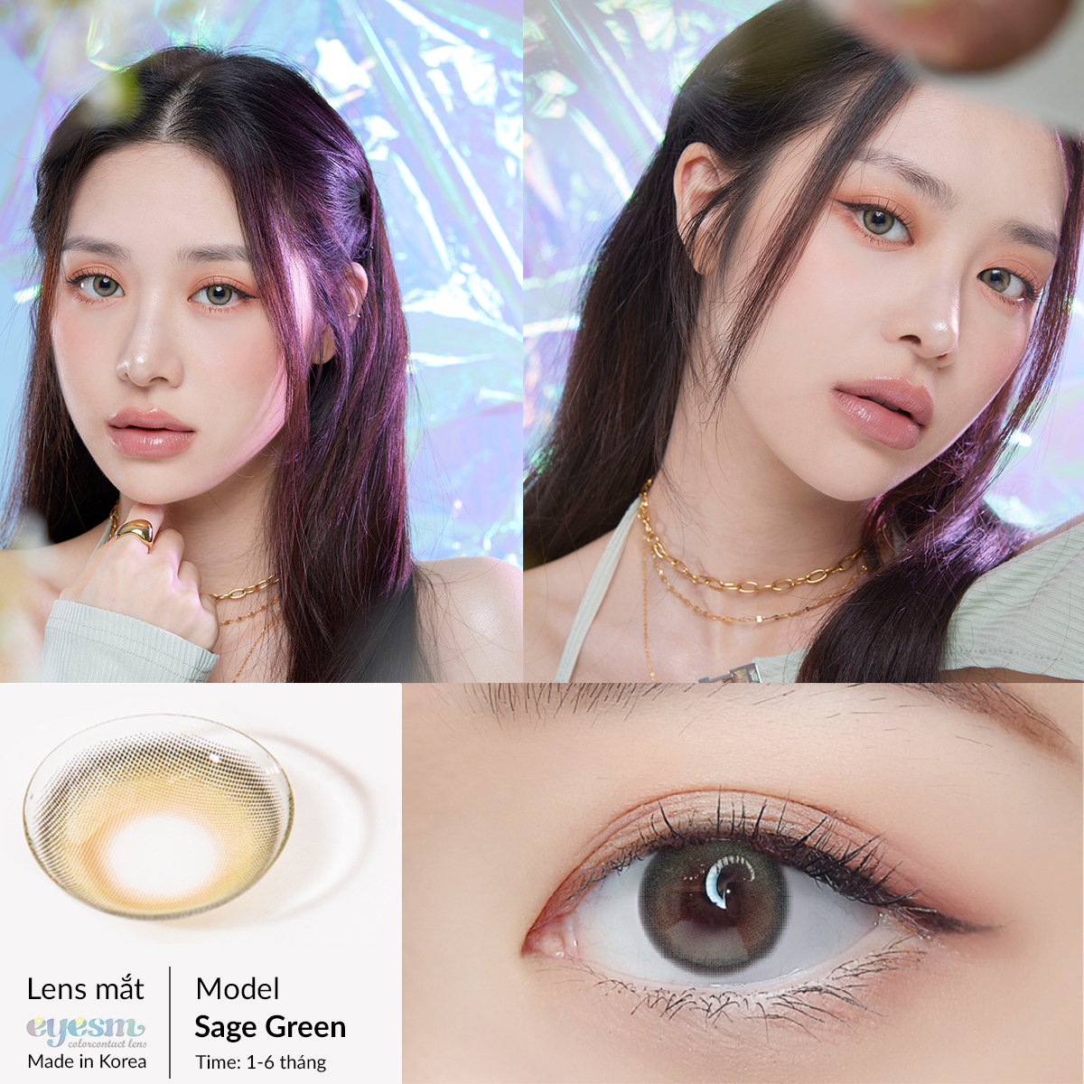 Lens áp tròng Eyesm Sage Green - Lens màu xanh lá, sử dụng 1-6 tháng