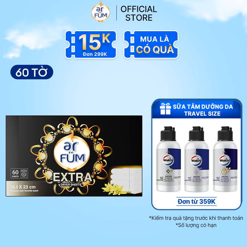 Giấy Thơm Arfum Dùng Cho Máy Sấy Làm Mềm Vải Và Chống Tĩnh Điện , Khử Mùi Tủ Giày, Tủ Quần Áo (60 Tờ/ Hộp)