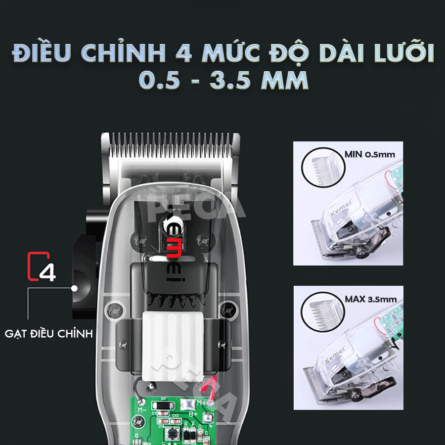 Tông đơ cắt tóc chuyên nghiệp Kemei KM-NG108 màn hình LCD hiển thị phiên bản thấy mạch công suất mạnh dùng sạc USB pin trâu sạc nhanh, kèm 6 cữ lược căn độ dài và phụ kiện đầy đủ - Hàng chính hãng