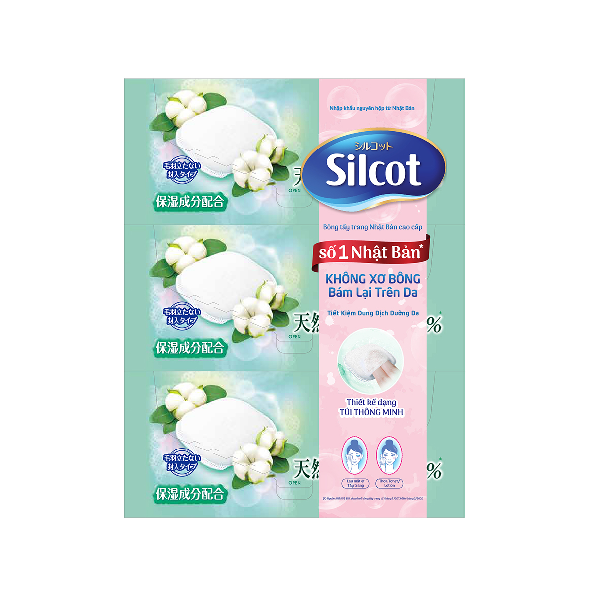 Bộ 3 Hộp Silcot Bông Trang Điểm (bông tẩy trang) Nhật Bản Cao Cấp (66 Miếng/Hộp)