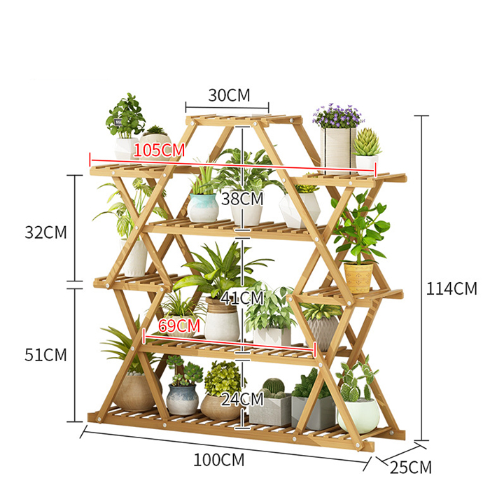 Kệ hoa zizac tiện ích Kệ để cây cảnh gỗ tre ban công, sân vườn cao cấp MGK045