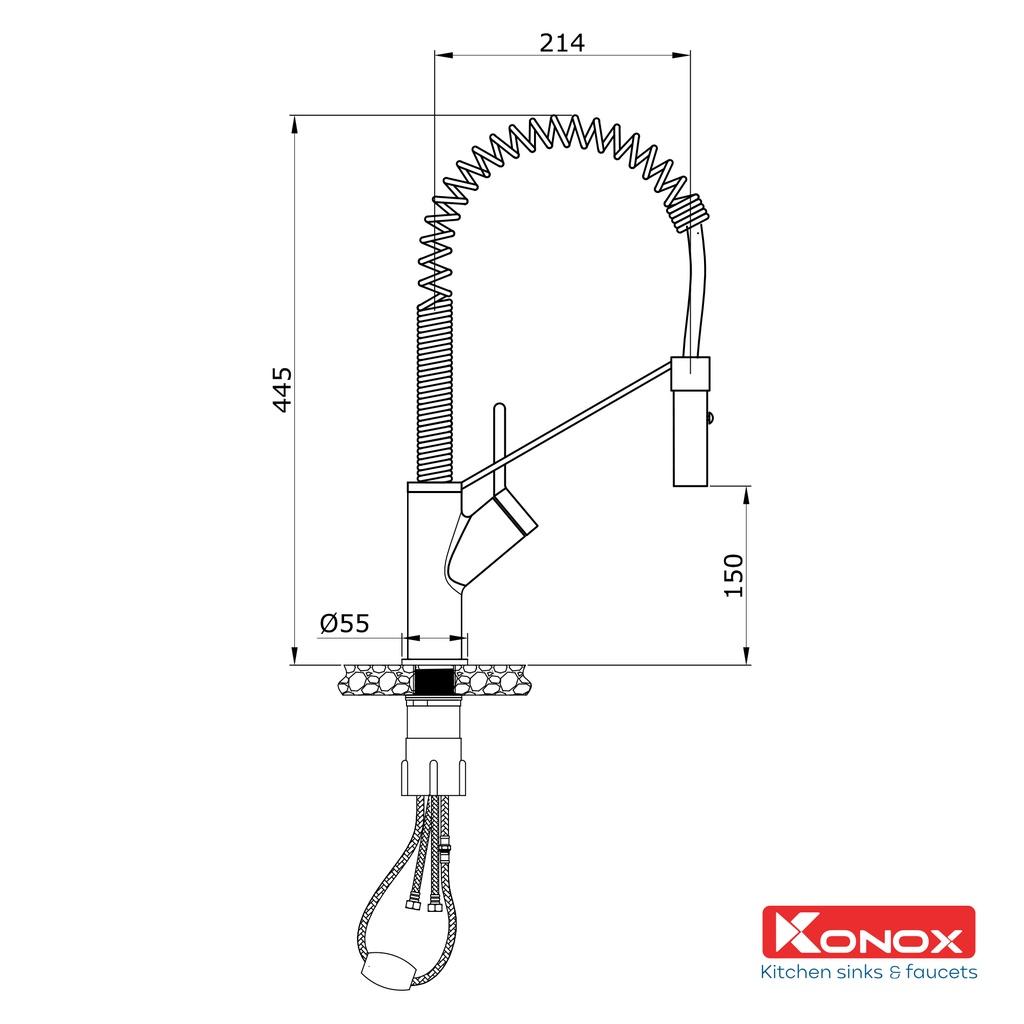 Hình ảnh Vòi rửa bát rút dây KONOX Gusta, bề mặt xử lý mạ PVD Chrome 5 lớp, lõi hợp kim đồng 61% tiêu chuẩn Châu Âu CW617N