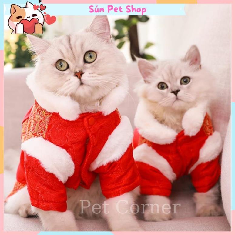 Quần áo Tết cho chó mèo, bộ đồ Tết lót lông cho thú cưng