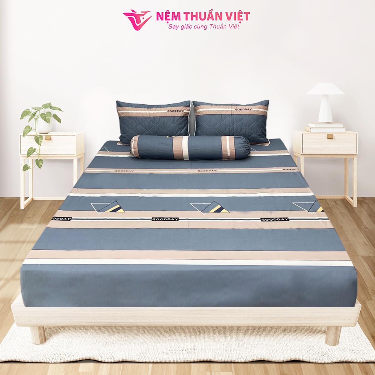 Chăn Mền 100% Cotton Thuần Việt - Xanh Kẻ Sọc COT02 - Kích Thước 180x200 cm