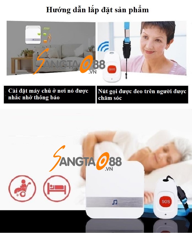 Chuông báo thông minh SOS cho người già, bệnh nhân cao cấp Ver2