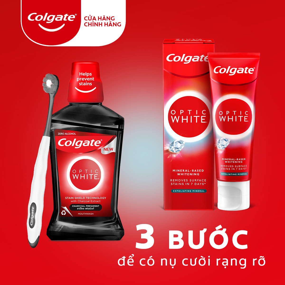 Bộ 4 Kem Đánh Răng Colgate trắng răng Optic White Exfoliating Mineral cho răng sáng bóng 100g/tuýp