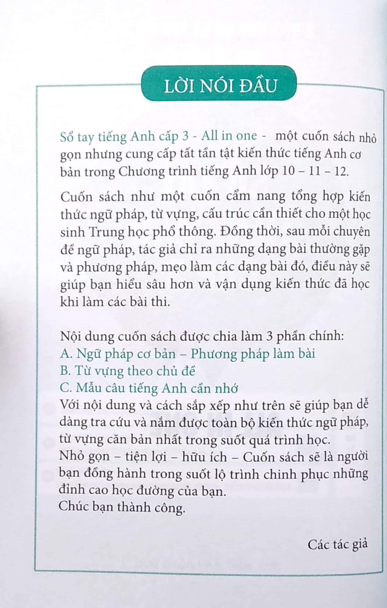 All In One - Sổ Tay Tiếng Anh Cấp 3