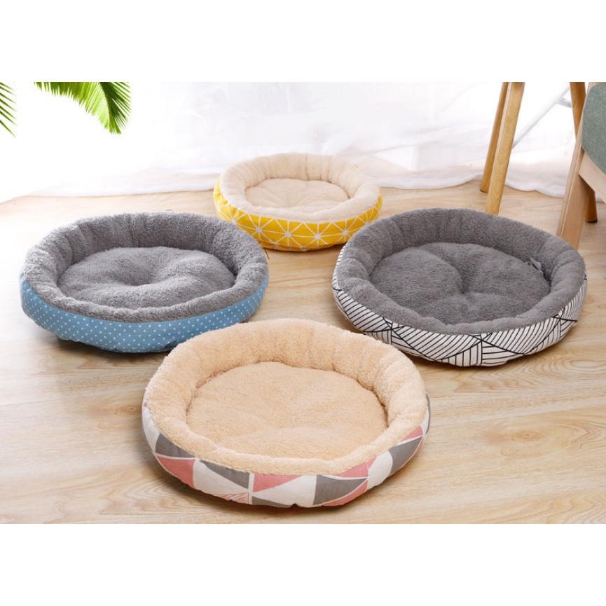 Đệm Ngủ Chó Mèo Hình Tròn Nhiều Size Nệm Rời + Tặng Kèm Gối Nằm