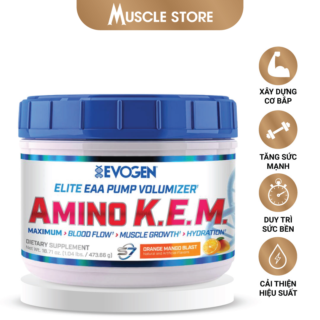 [Chính hãng] Evogen Amino KEM (30 Liều), Hỗ Trợ Phục Hồi Cơ, Tăng Sức Mạnh, Sức Bền, 8.5g EAA, 50mg S7, 2g Điện Giải