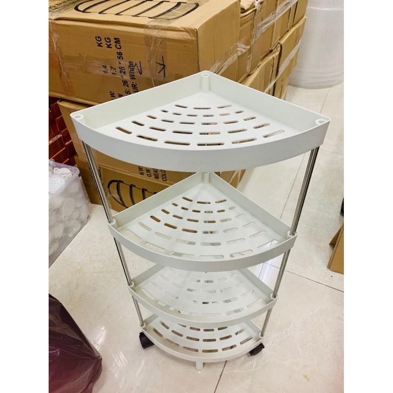 Kệ Góc Nhựa 4 Tầng Tam Giác Đa Năng Có Bánh Xe, Kệ Đựng Đồ Dùng Nhà Bếp, Nhà Tắm