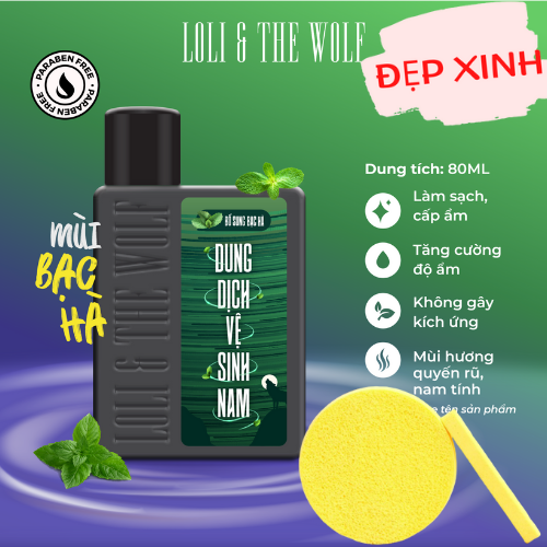 Dung dịch vệ sinh nam LOLI &amp; THE WOLF (Extra Mint) thiết kế mới cực sang 80ml, Tặng Kèm Mút Rửa Mặt