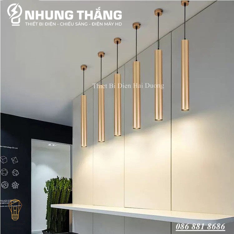 Đèn Thả Trần Trang Trí Rọi Ống Bơ Thân Vàng 5w - 2 Kích Thước 60cm , 30cm - Thân Nhôm Tản Nhiệt - Ánh Sáng Vàng