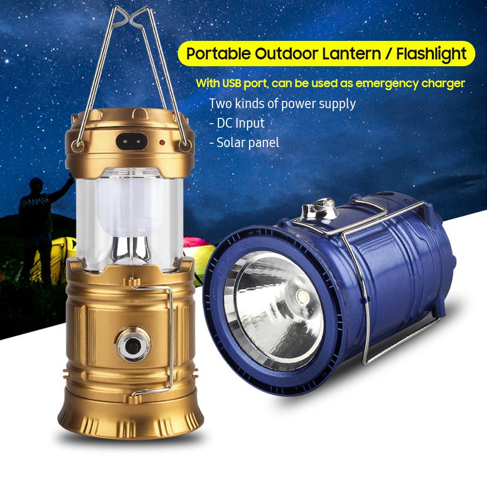 Portable Outdoor Lantern Handhold Flashlight DC Input/Solar Panel Two Power Supply Modes Rechargeable Battery LED Emergency Light Charger for Camping Hiking Traveling