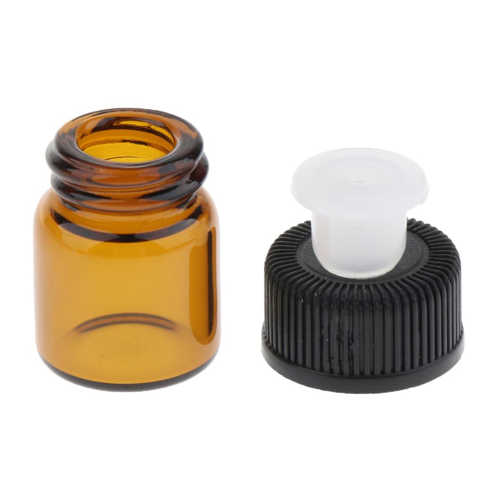 300x Amber Glass Essential Oil Bottle With Orifice Reducer Black Caps 1ml