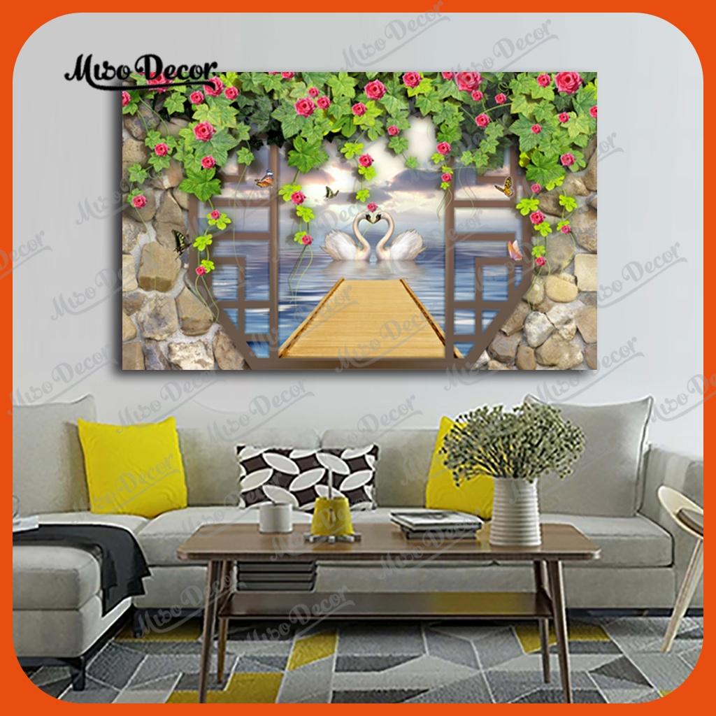 Tranh dán tường 3D cửa sổ giả cổ in decal PP