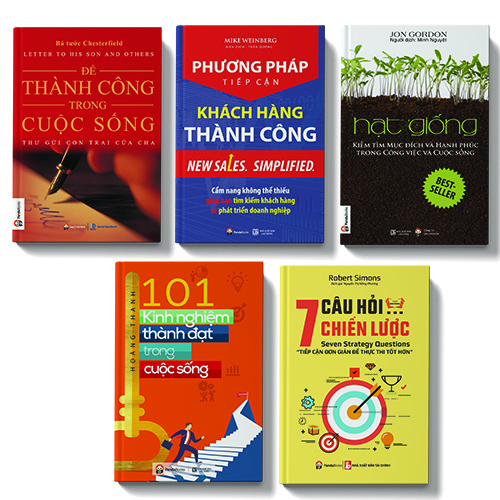 Bộ sách 5 cuốn: 7 câu hỏi chiến lược, Để thành công trong cuộc sống, 101 Kinh nghiệm thành đạt, Hạt giống tìm kiếm mục đích và hạnh phúc trong cuộc sống và công việc, Phương pháp tiếp cận khách hàng thành công