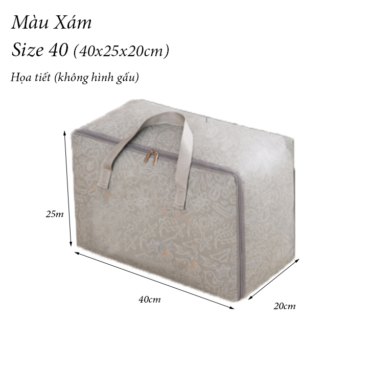 Túi đựng quần áo chăn mền Liwing họa tiết hoạt hình chất liệu vải không dệt dày dặn bền đẹp - Size 70 &amp; xám