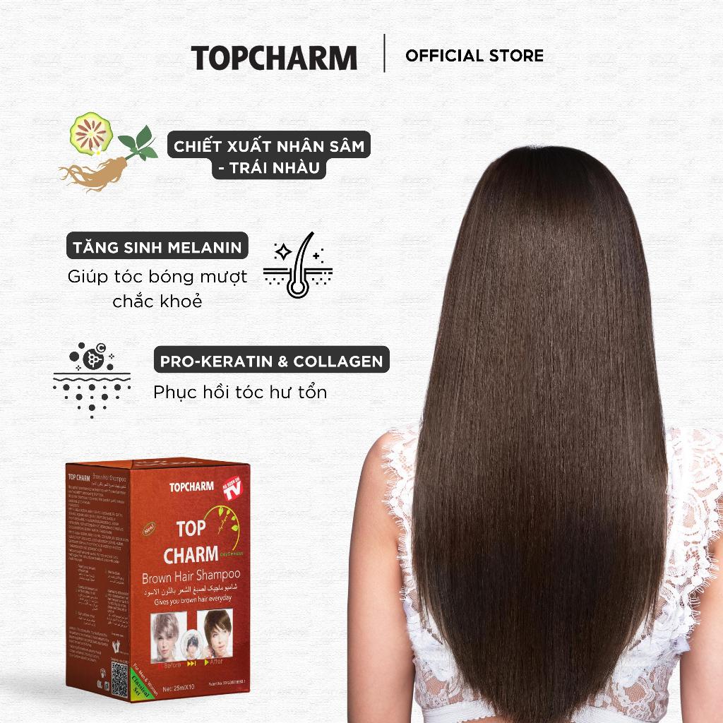 Dầu Gội Nhân Sâm Phủ Bạc Tóc Tại Nhà TOPCHARM - Phủ Nâu Tóc, Gội Là Nâu gói 25ml