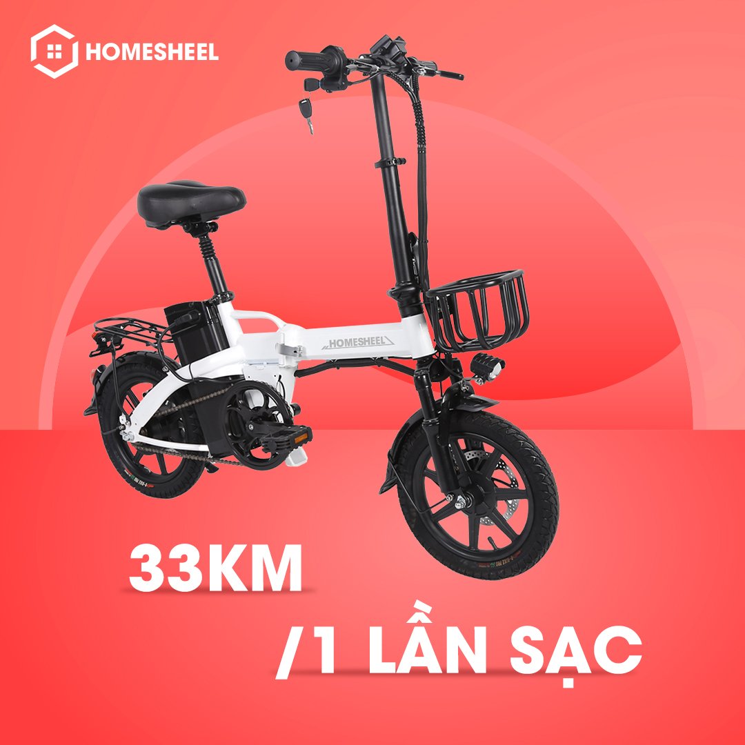 Xe Đạp Điện Gấp Homesheel T5S 10AH ( Trắng) _Chính hãng mới nhất năm nay