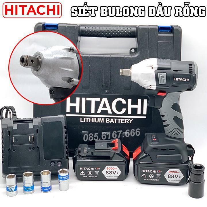 Máy Siết Bulong HITACHI 88V - KÈM 5 Đầu Khẩu - Không Chổi Than Đầu rỗng Bắt vít Khoan - Pin 10 Cell - 100% Lõi Đồng