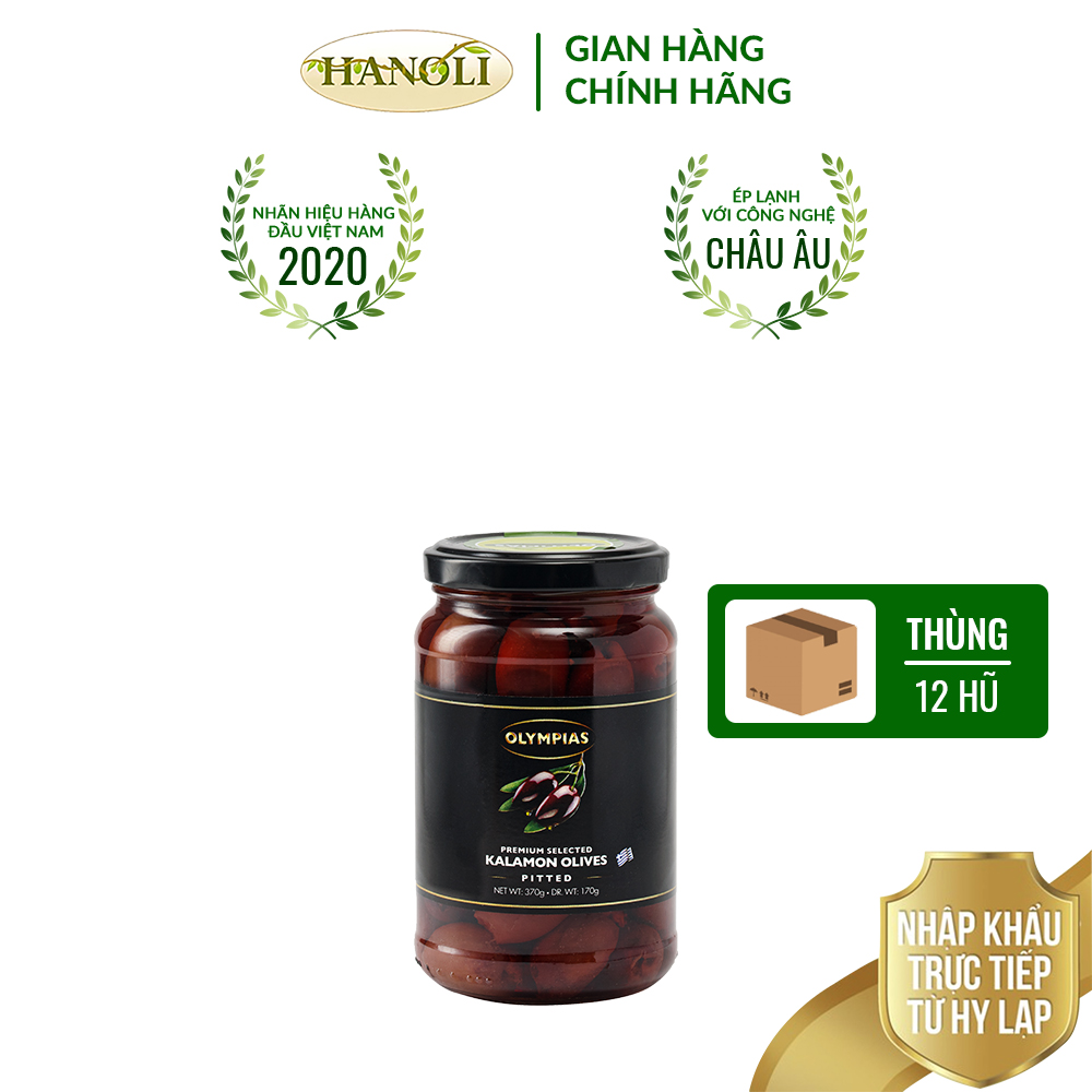 Combo thùng 12 hũ Quả oliu tím tách hạt OLYMPIAS hũ 370g