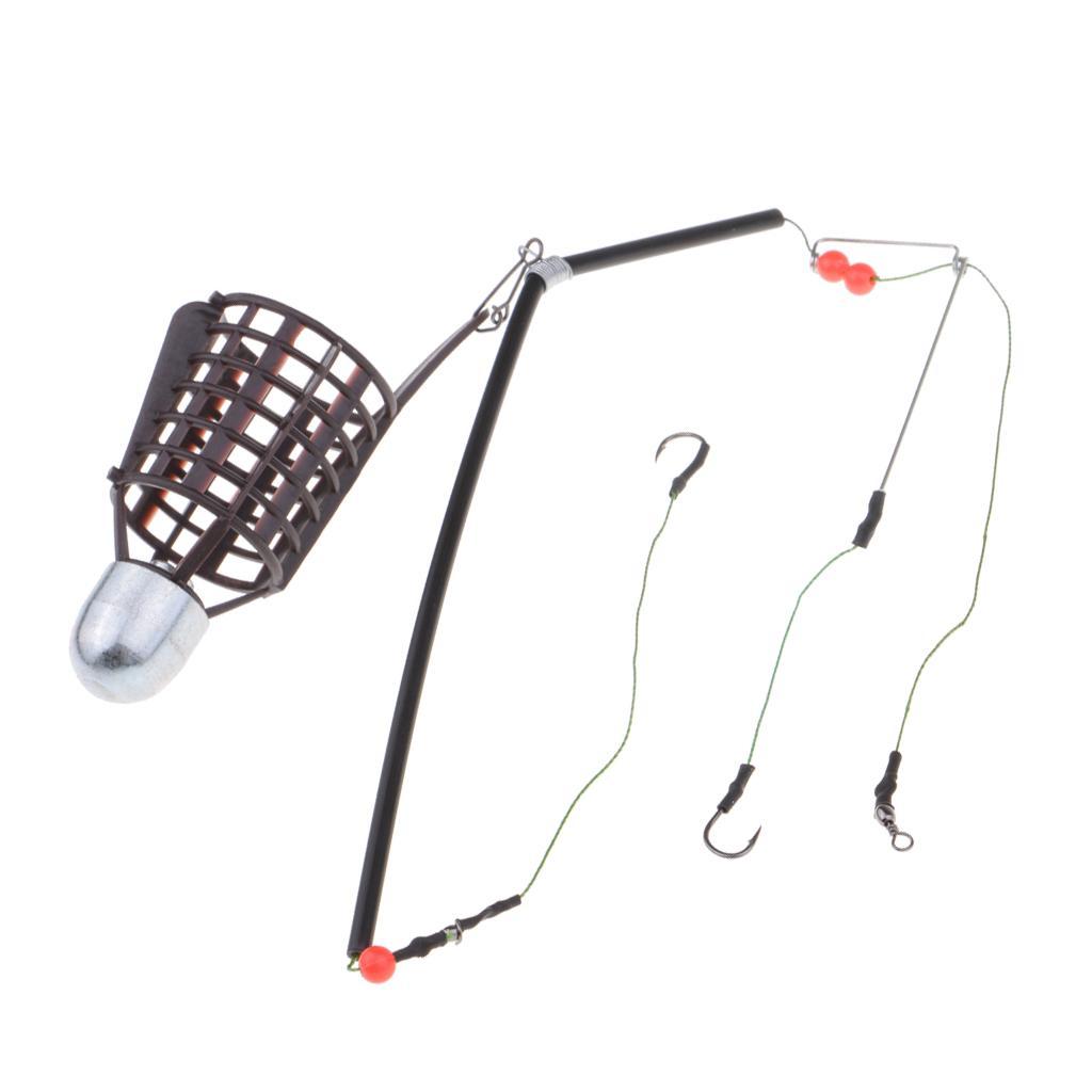 2pcs Fishing Feeder Basket Holder Fishing Bait Cage w/ Line 9# Hooks 30g/40g