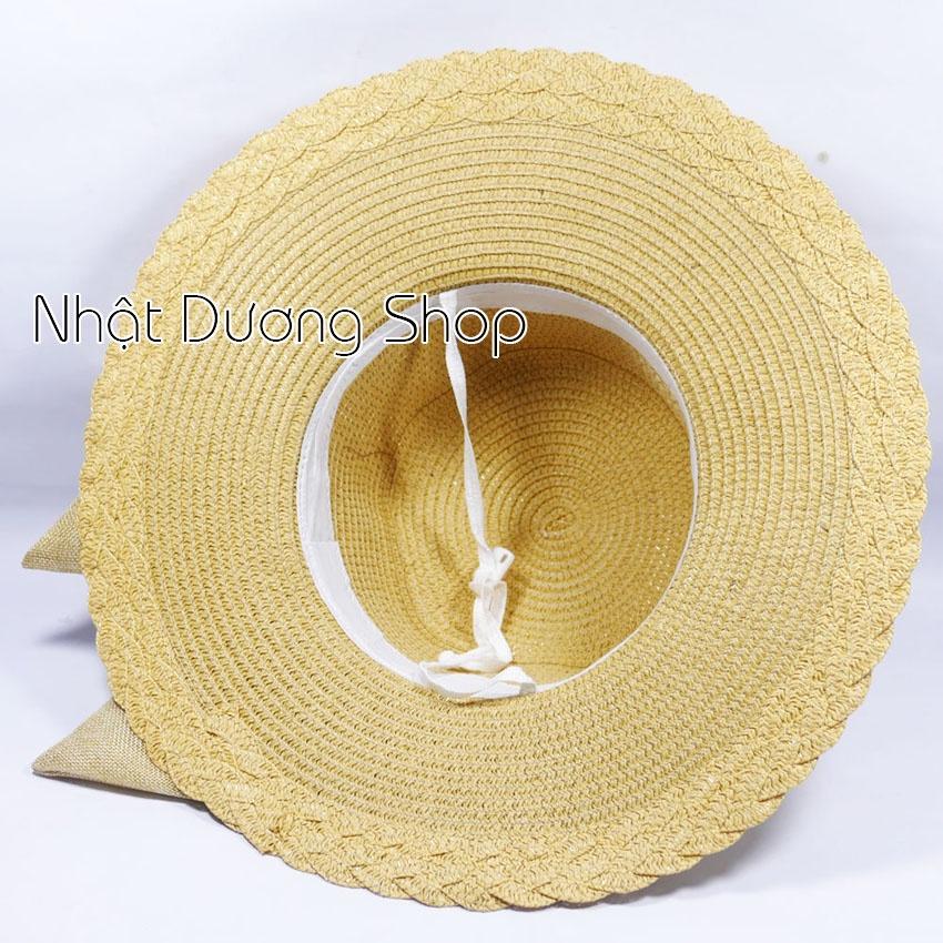 Mũ cói NƠ TO vành rộng 10 cm, vòng đầu 57 cm - chất liệu vải cói đẹp thích hợp cho chị em phụ nữ