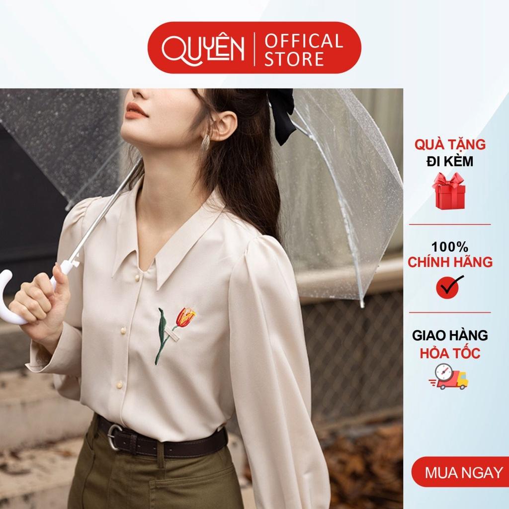 Áo sơ mi công sở thêu hoa tuy lip QUYÊN FASHION SMT009, màu hồng kiểu hàn quốc thanh lịch