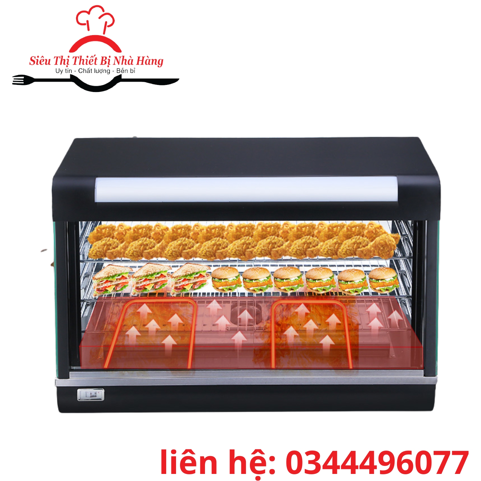 Tủ giữ nóng thực phẩm chiên rán kính vuông , tủ giữ nóng gà rán KFC- khoai tây chiên cao cấp .