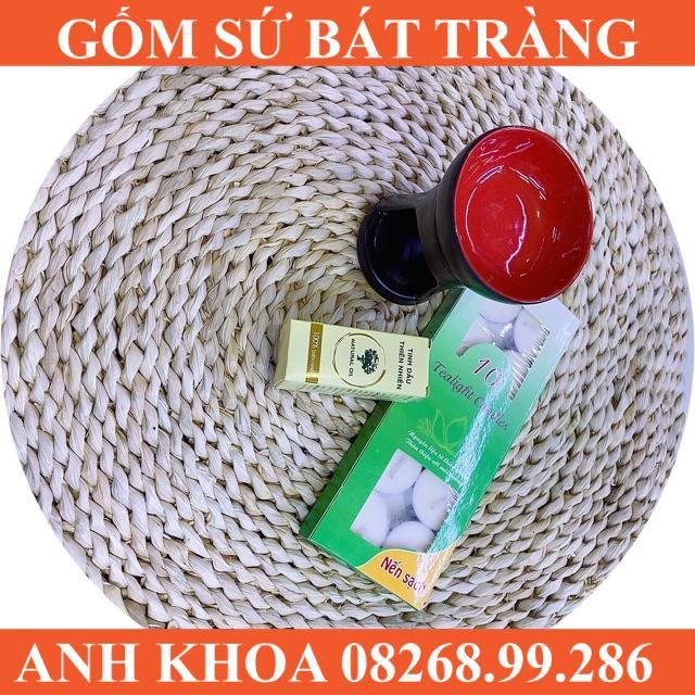 Set bếp đốt tinh dầu kèm 3 viên nến và lọ tinh dầu - Gốm sứ Bát Tràng Anh Khoa