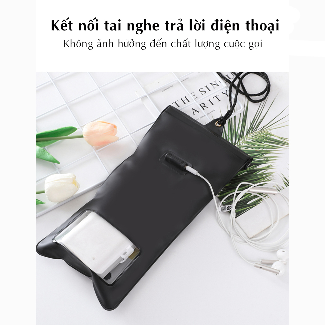 Túi đựng điện thoại chống nước D019 loại lớn bao chống nước điện thoại trong suốt có dây đeo và jack cắm dây tai nghe