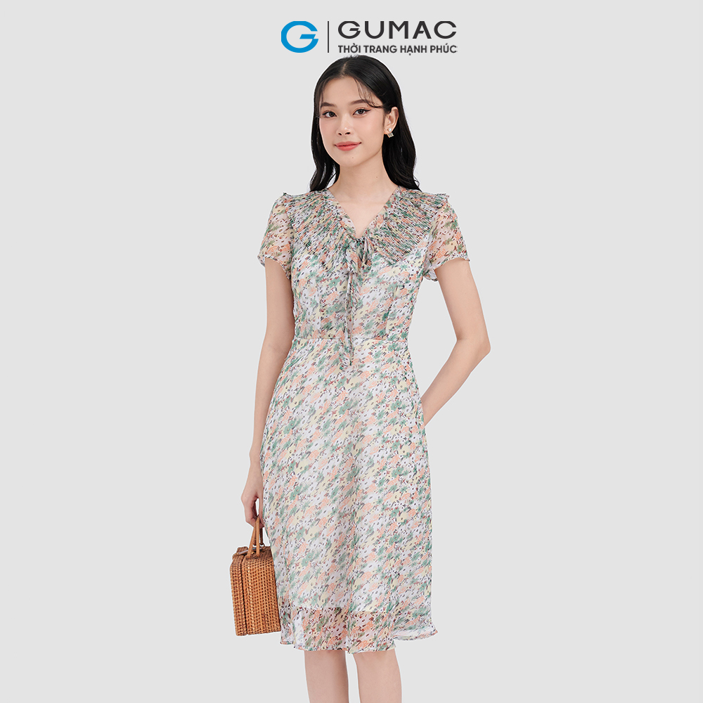 Đầm cổ V xếp ly DC12049 thời trang GUMAC