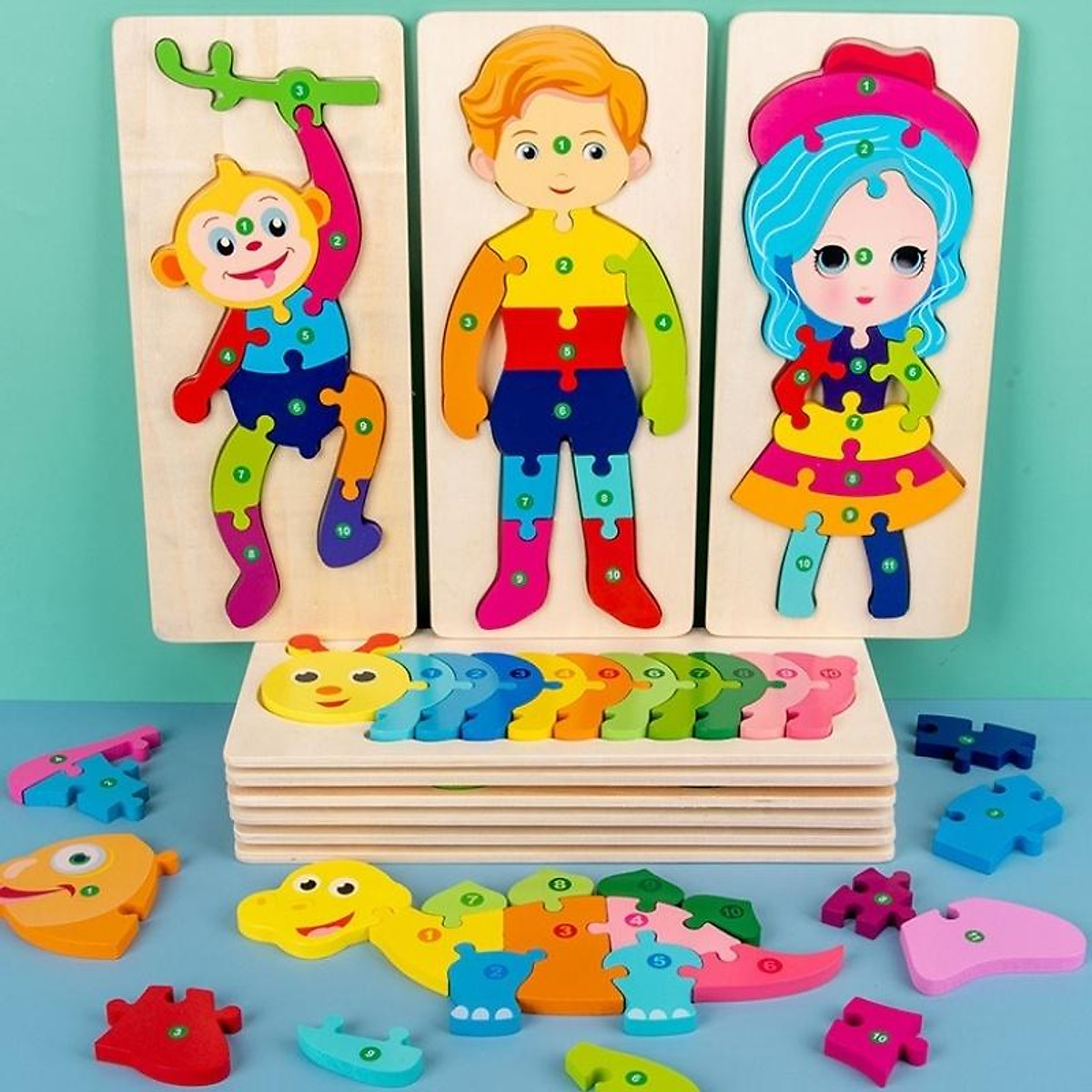 Đồ Chơi Trẻ Em Asstar, Combo 5 Mẫu Đồ Chơi Ghép Hình, Xếp Hình Gỗ Nổi 3D Gồm 10 Số Giúp Bé Phát Triển Tư Duy