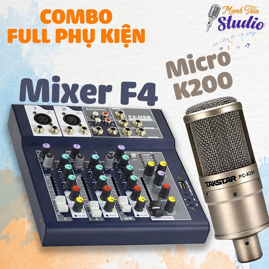 Mixer F4 usb bluetooth - Micro thu âm chuyên nghiệp K200 dành cho live stream fb, bigo, dễ lắp đặt