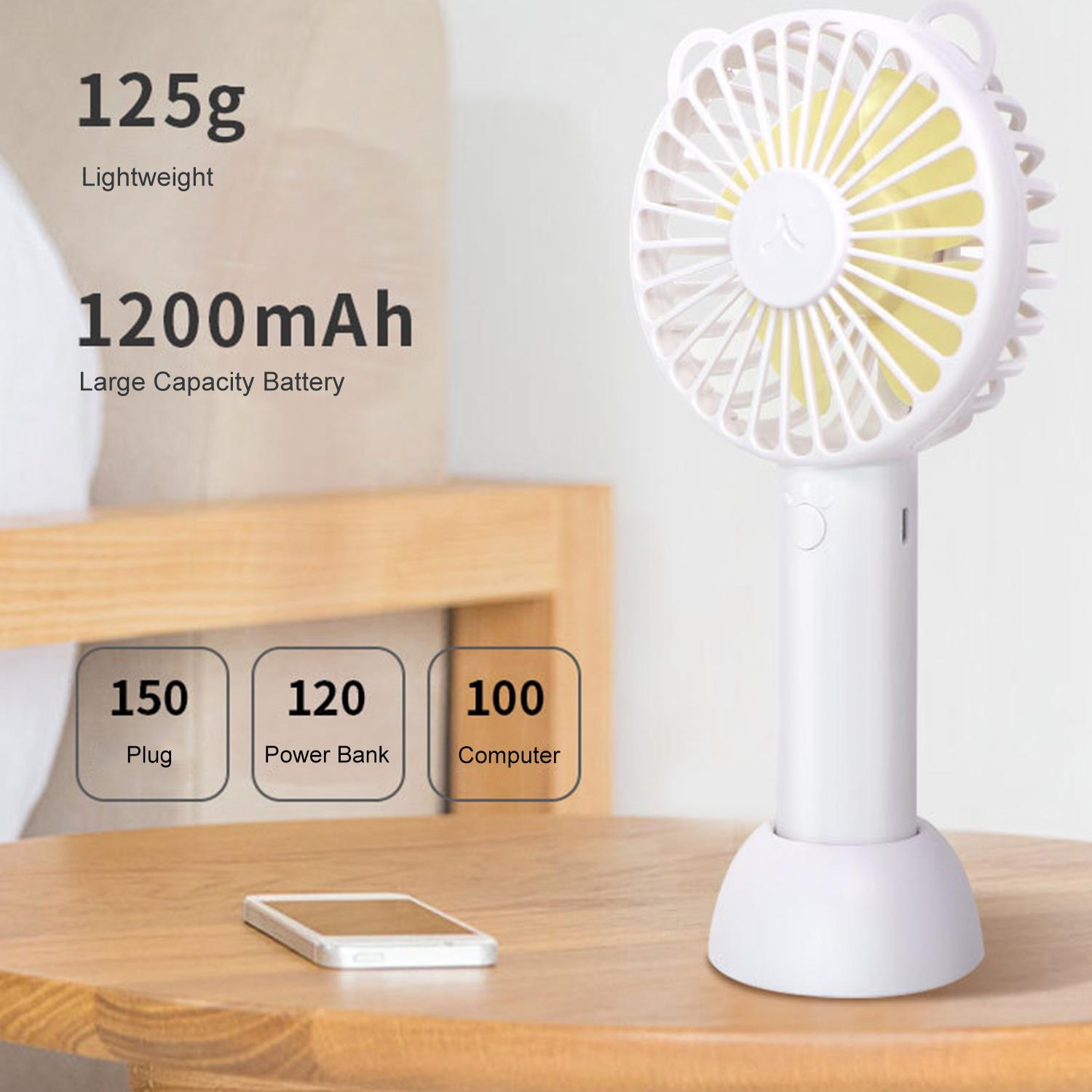 Quạt cầm tay mini có 3 tốc độ, có đế quạt để bàn