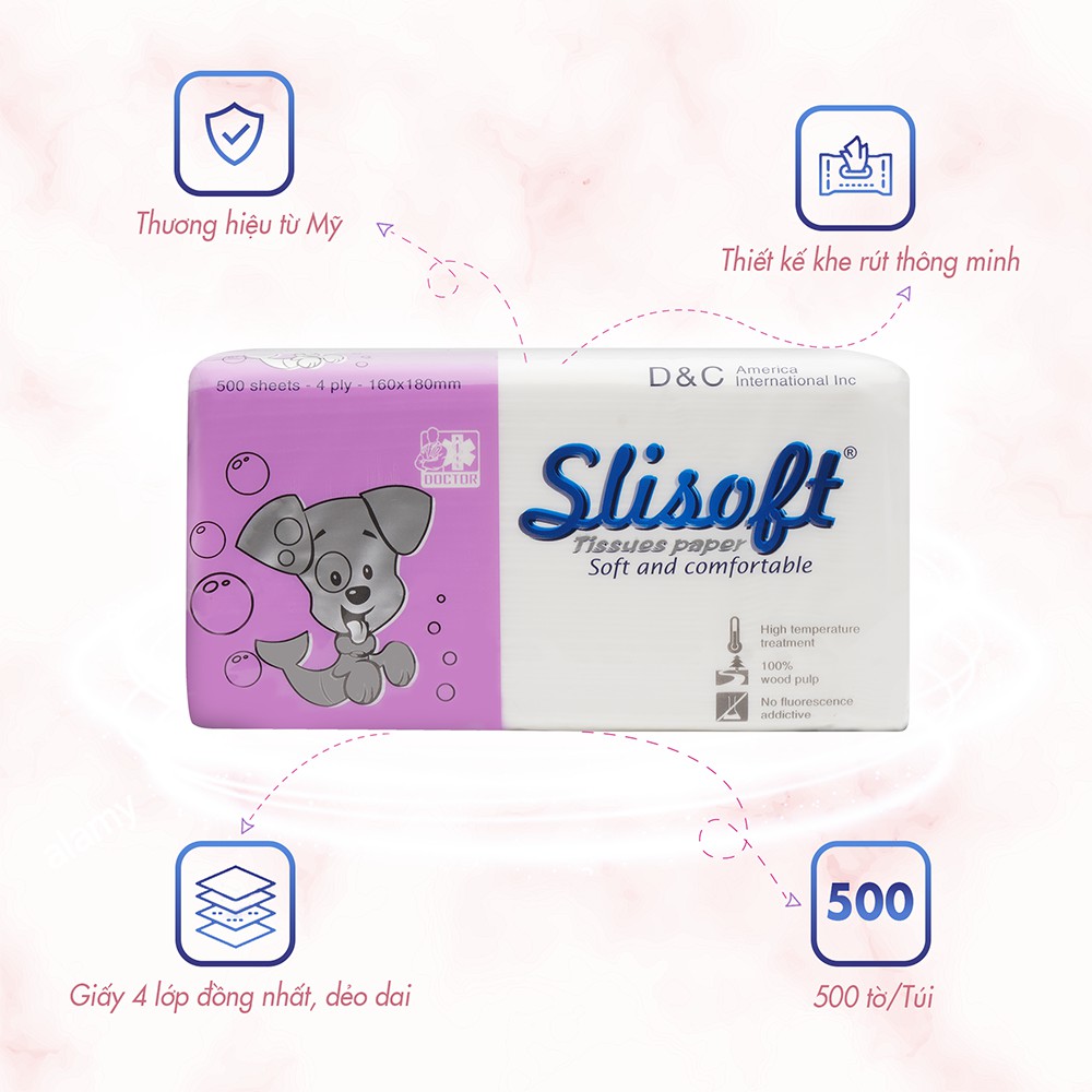 10 Bịch Giấy ăn Slisoft 4 lớp Trắng tự nhiên đa năng,khăn giấy rút không chất tẩy trắng an toàn cho cả gia đình