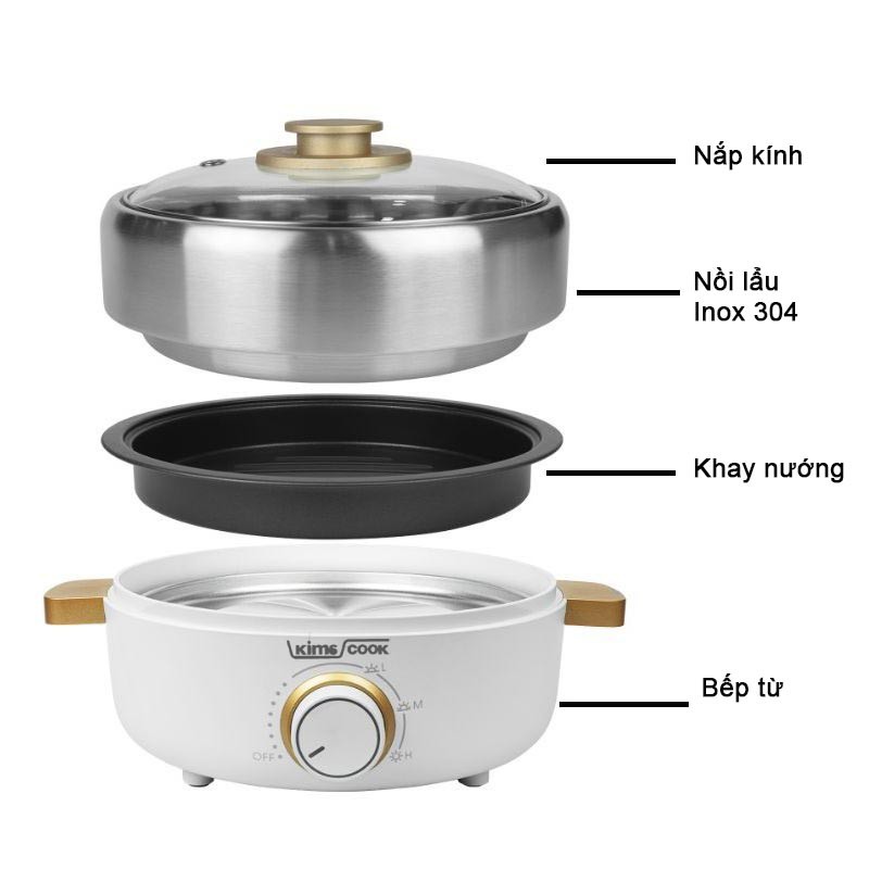 Nồi lẩu nướng mini đa năng 3 trong 1 Kims Cook - Hàng Chính Hãng