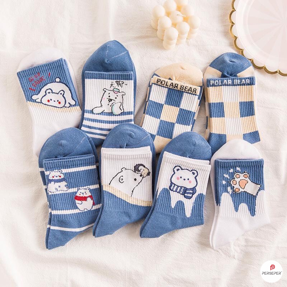 Combo 6 tất vớ nữ cổ cao xanh dương